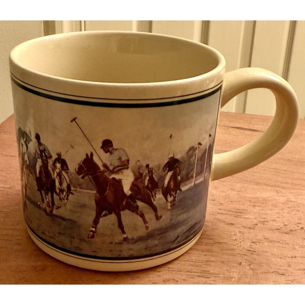 Vintage 1988 Ralph Lauren Polo Coffee Tea Mug Cup Equestrian Horses Japan